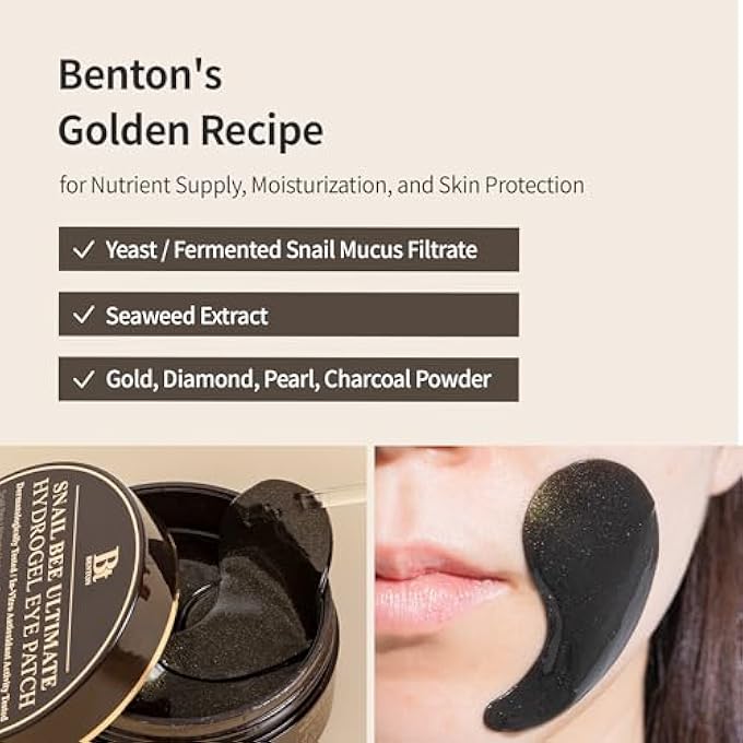 BENTON Snail Bee Ultimate Hydrogel Eye Patch 60Pcs - Snail Secretion Filtrate & Seaweeds Extract Contained Nourishing & Hydrating Eye And Wrinkle Areas Patches, Soothign And Cooling, - Image 3