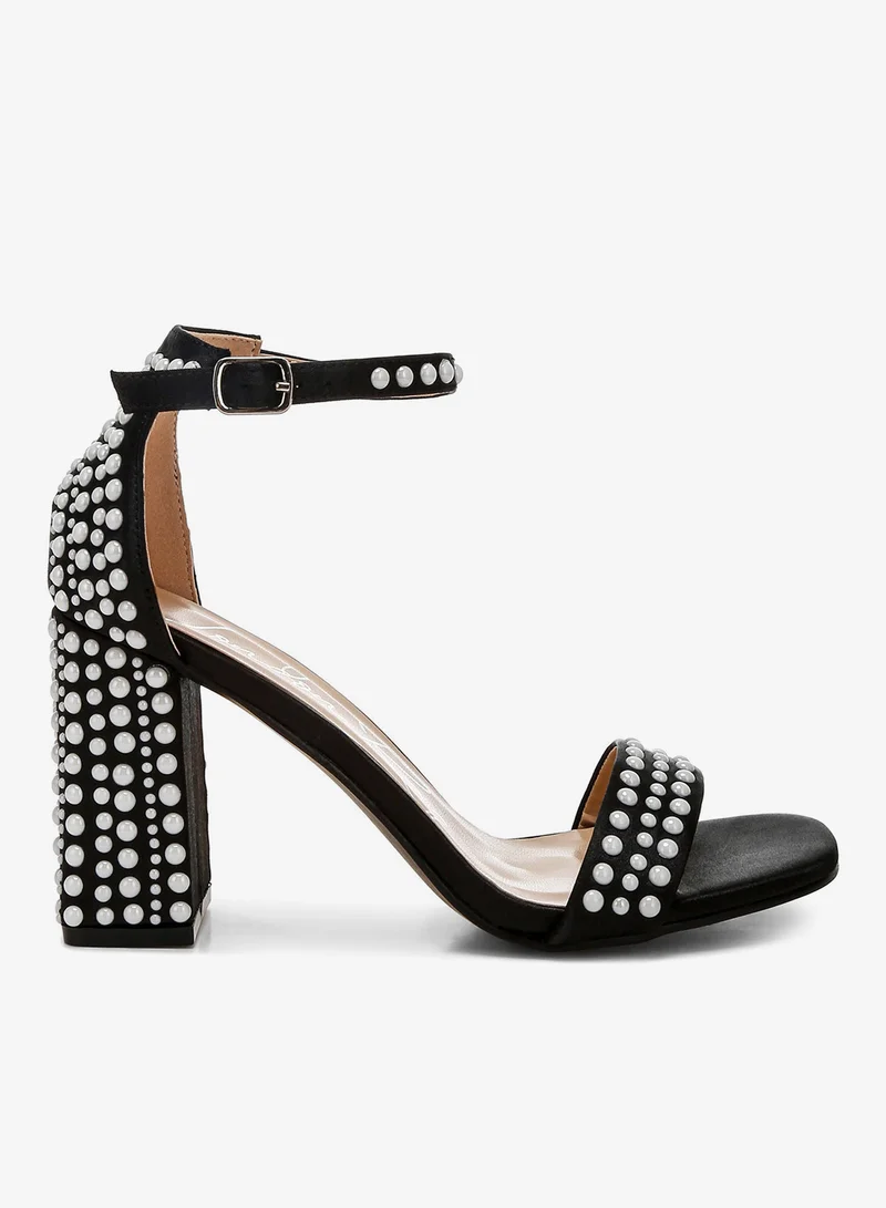 Embellished Satin Sandals in Black