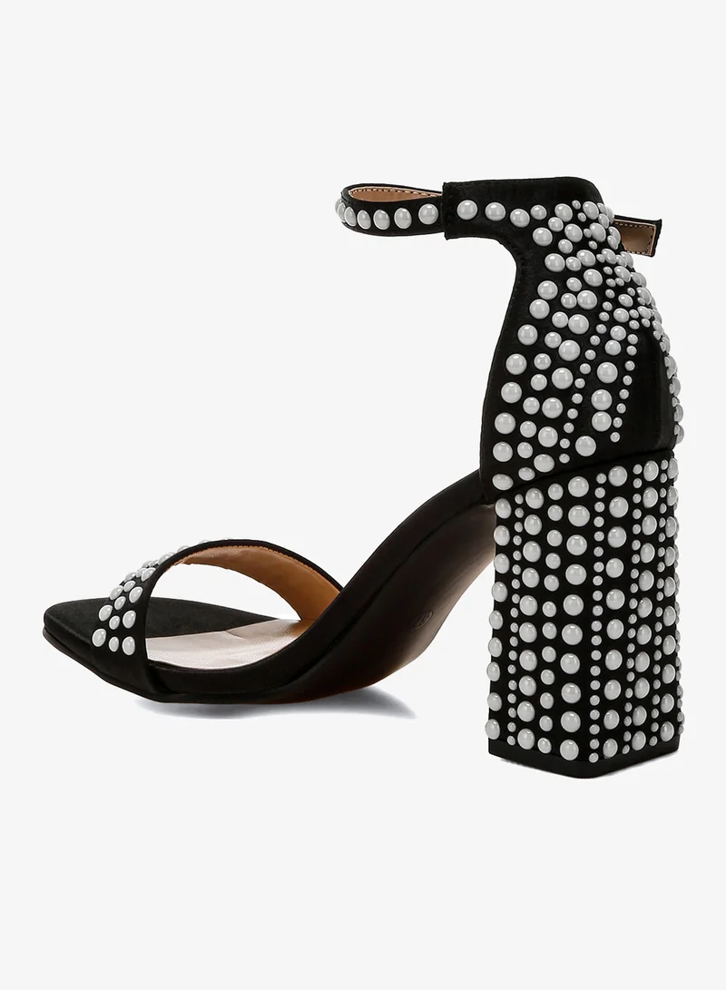 London Rag black Embellished Satin Sandals in Black for Women | Best Price UAE