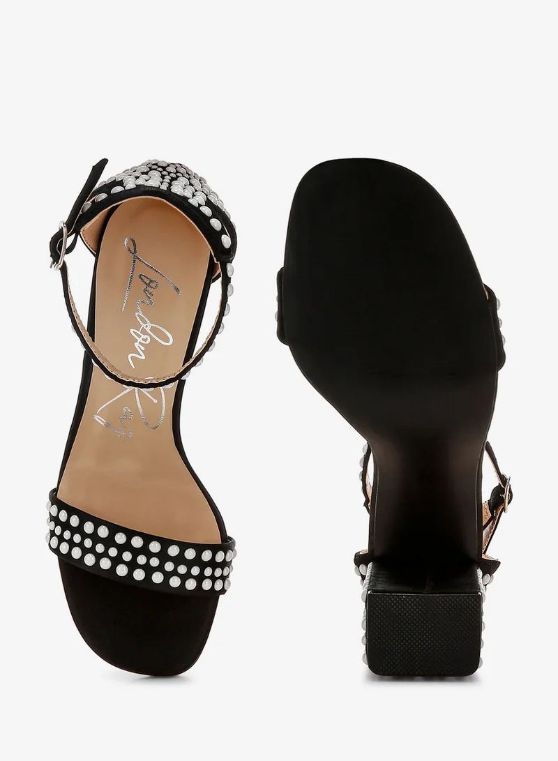 London Rag black Embellished Satin Sandals in Black for Women | Best Price UAE