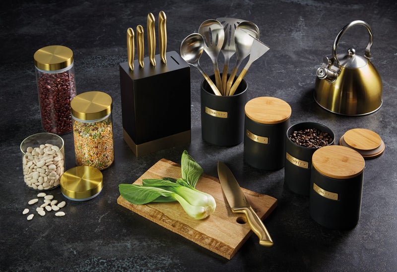 Master Class MasterClass Stoneware and Brass-Effect Kitchen Utensil Holder, Black - Image 4