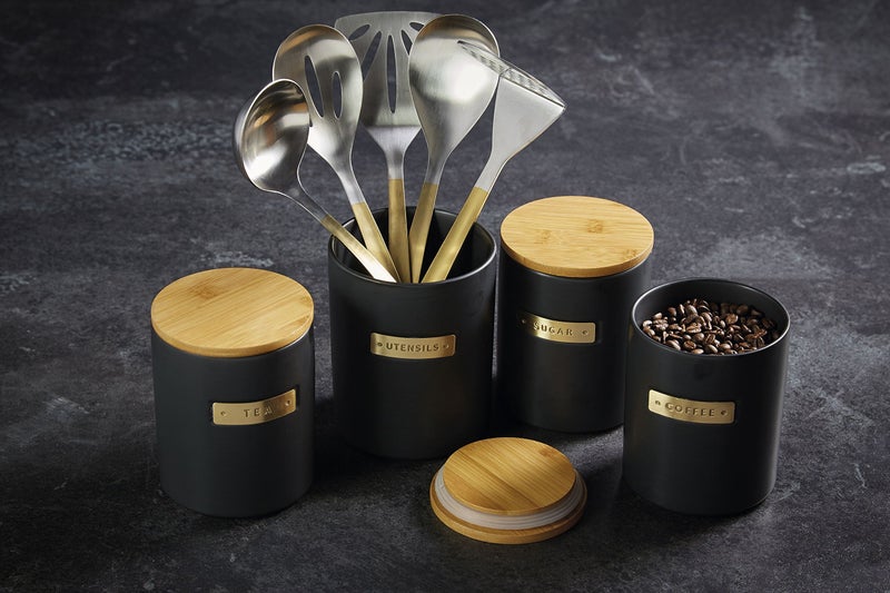 Master Class MasterClass Stoneware and Brass-Effect Kitchen Utensil Holder, Black - Image 3