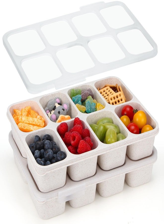 MaMix Snackle Box Container,Leak-Proof Snack Box 8 Compartment Divided Serving Tray with Lid, Dishwasher Safe Food Containers for Fruit Candy Snack Nuts Veggie Party (2 PACK) - Image 1
