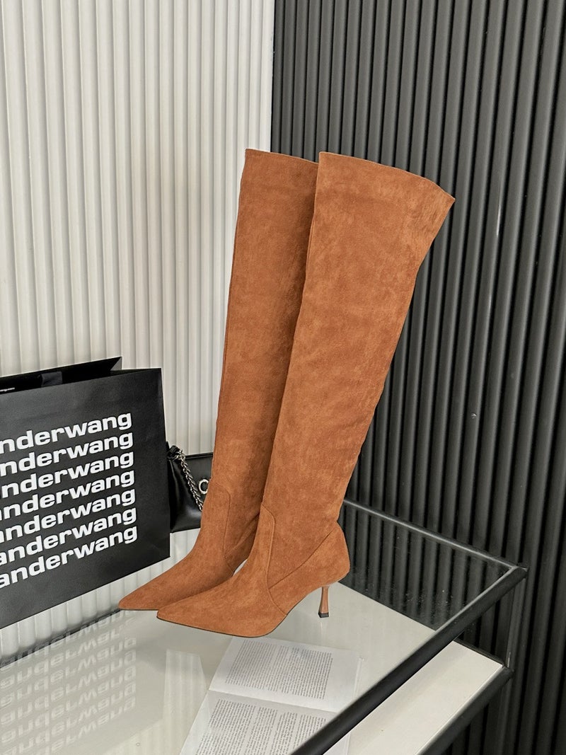 Fashion Boots Large Round Pile Boots Pointed Pleated Thin Heel High Boots - Image 1