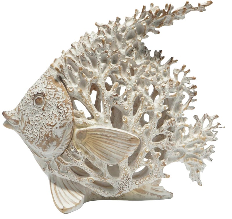 VVGIFTS Beach Coastal Decor Coral Reef Angelfish Home Office Desk Decor Sculpture Statue for Tabletop Shelf Bathroom Decoration Ornament Gift (White) - Image 2