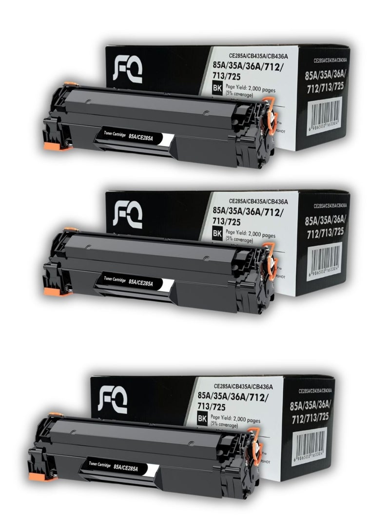 أف كيو ثلاثة خراطيش حبر 85A CE285A متوافقه مع طابعات اتش بي ليزر جيت P1006 P1102 P1102W P1109w MFP M1212nf M1217nfw وطابعات كانون ايميجكلاس LBP6000 LBP6030W MF3010 (اسود) CB435A/CB436A CANON 712/CANON 713/CANON 725 - Image 1