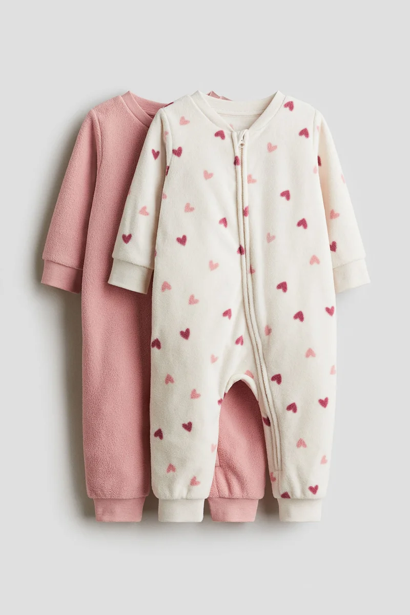 H&M 2-pack fleece zip-up sleepsuits