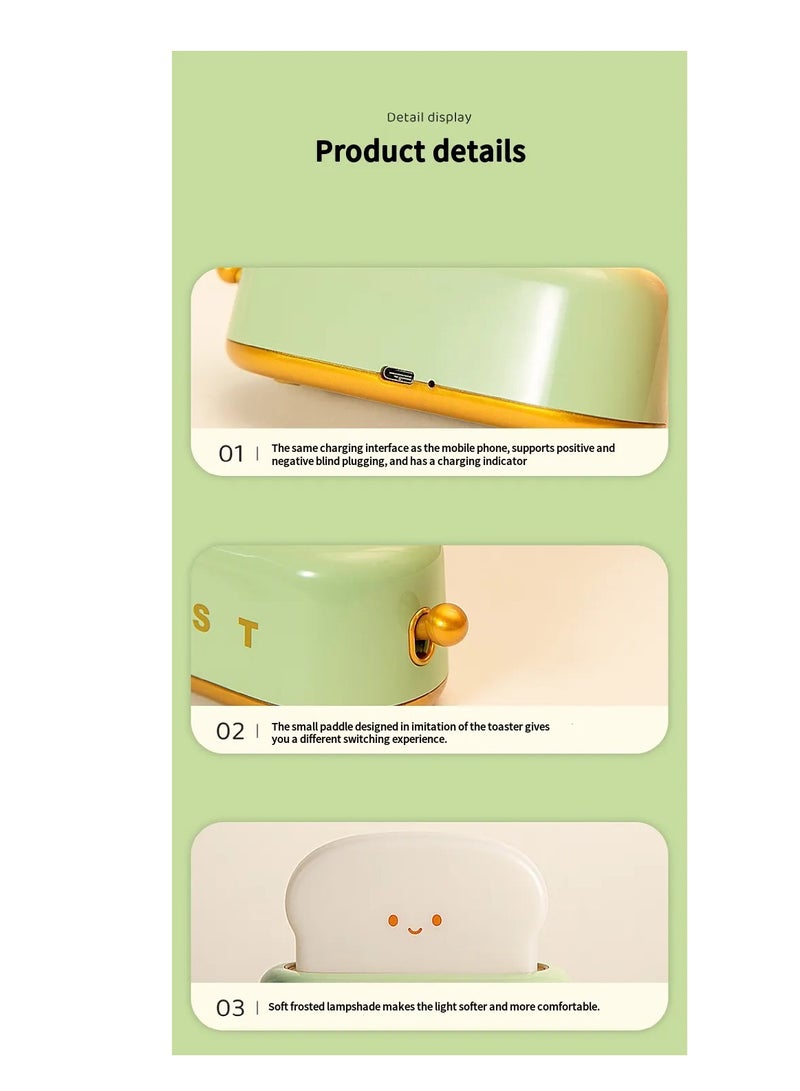 إسكدنيا مكتب الديكور مصباح محمصة خبز كهربائية قابلة للشحن مصباح صغير ، لطيف محمصة خبز كهربائية مع ابتسامة على شكل غرفة الديكور مصباح الليل ، مناسبة لغرفة نوم بجانب سرير غرفة المعيشة الجدول الديكور هدية - Image 4