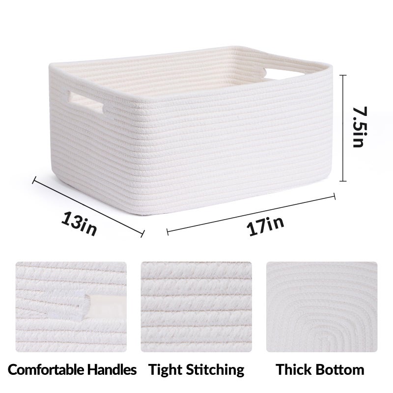 MiniArk Large Storage Baskets for Shelves, Closet Organizers Bins for Clothes Blanket Towels, Baby Nursery, Toy Baskets Box, Woven Rope Baskets, 17 x 13 x 7.5â€, 3 Packs Off White - Image 2