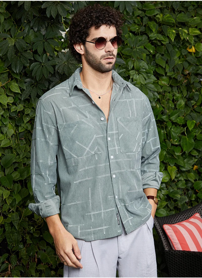 كامبوس سوترا Men's Sage Green CrossHatch Utility Shirt