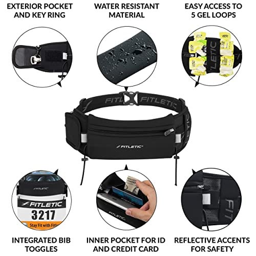 Fitletic Running Belt with Side Pocket, Loops for Energy Gels, Race Bib Number Holder. Waist Pack Water Resistant Phone Holder. Model Ultimate II - Image 4