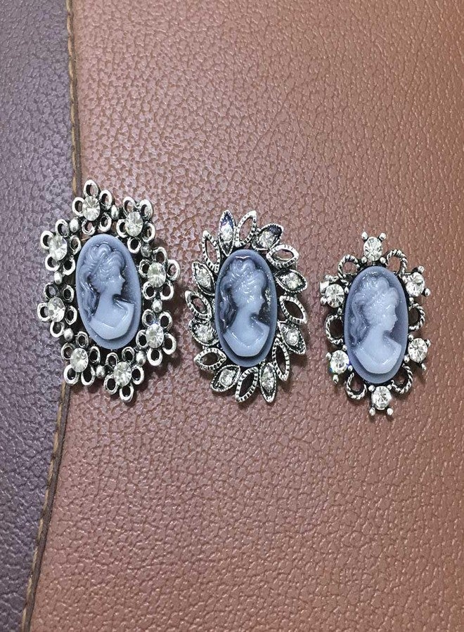 Ezing Vintage Princess Frame Crystal Cameo Brooches Pins Set for Women (b) - Image 2