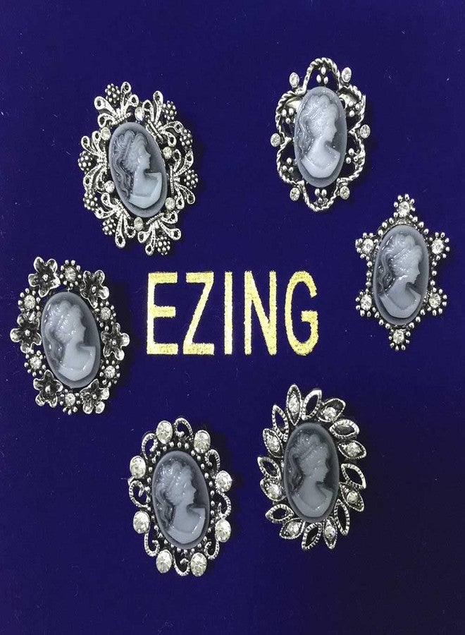 Ezing Vintage Princess Frame Crystal Cameo Brooches Pins Set for Women (b) - Image 4