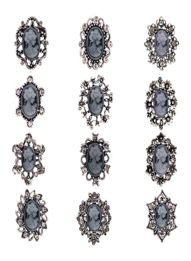 Ezing Vintage Princess Frame Crystal Cameo Brooches Pins Set for Women (b) - Image 1