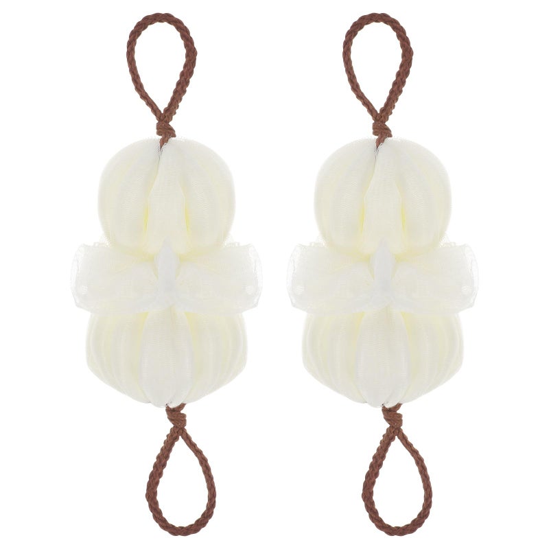 Large Exfoliating Bath Sponge 2 Pack Beige Mesh Body Scrubber Shower Ball - Image 2