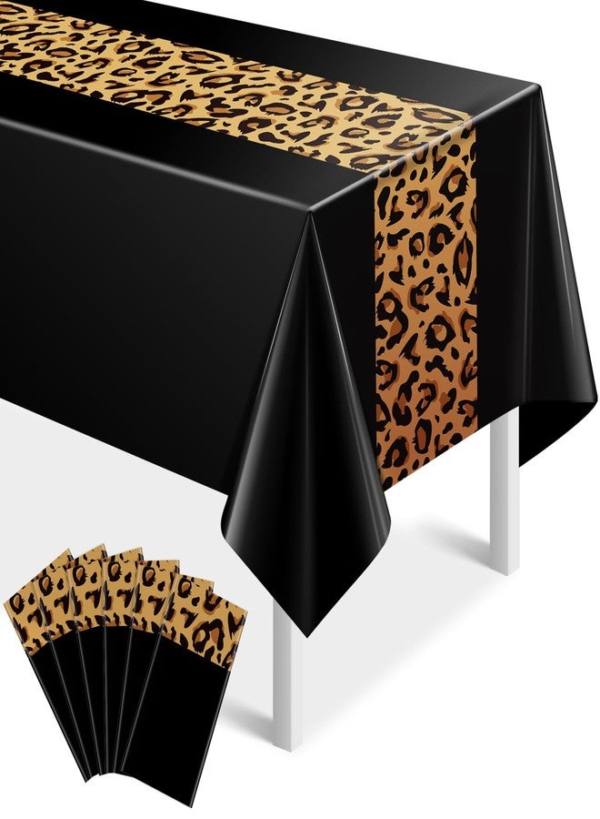 Jectivs 6 Pack Leopard Print Party Tablecloth Decorations,Safari Animal Cheetah Plastic Table Cloth Black Leopard Runner Disposable Rectangle Table Cover for Baby Shower Birthday Party Supplies, 54x108 Inch - Image 1