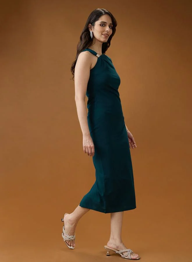 globus Green One Shoulder Bodycon Midi Dress