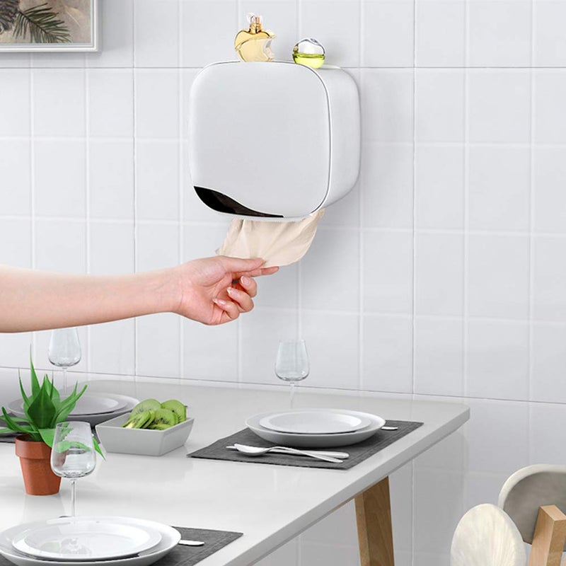 JERN حامل ورق تواليت مثبت على الحائط بطبقتين JERN صندوق مناديل مزدوج مثبت على الحائط رف تخزين ورق تواليت (رمادي) - Image 4