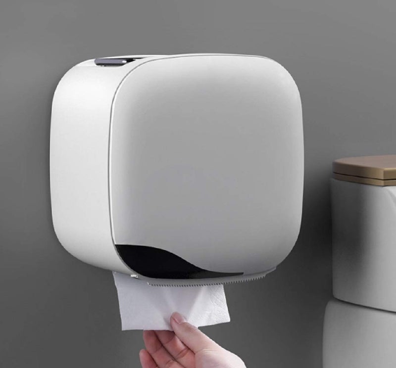 JERN حامل ورق تواليت مثبت على الحائط بطبقتين JERN صندوق مناديل مزدوج مثبت على الحائط رف تخزين ورق تواليت (رمادي) - Image 1