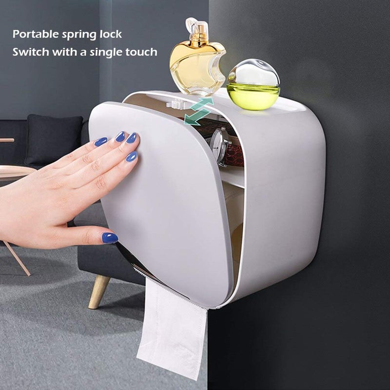 JERN حامل ورق تواليت مثبت على الحائط بطبقتين JERN صندوق مناديل مزدوج مثبت على الحائط رف تخزين ورق تواليت (رمادي) - Image 2