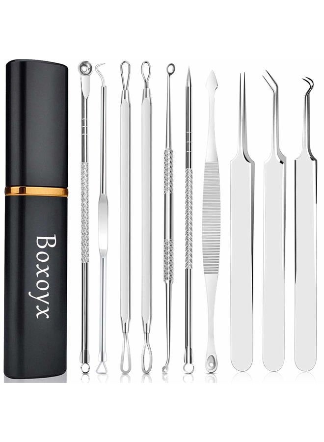 Boxoyx Pimple Popper Tool Kit - Boxoyx 10 Pcs Blackhead Remover Comedone Extractor Kit with Metal Case for Quick and Easy Removal of Pimples, Blackheads, Zit Removing, Forehead,Facial and Nose(Silver) - Image 1