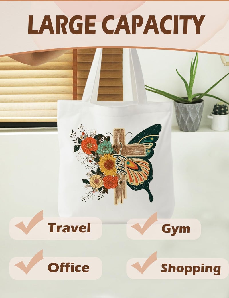 Supwhd Christian Tote Bags for Women, Christian Faith Gifts for Women, Faith Based Gifts, Floral Butterfly Canvas Bags for Women, Bible Verse Gifts, Reusable Grocery Bags Shopping Bags - Image 4