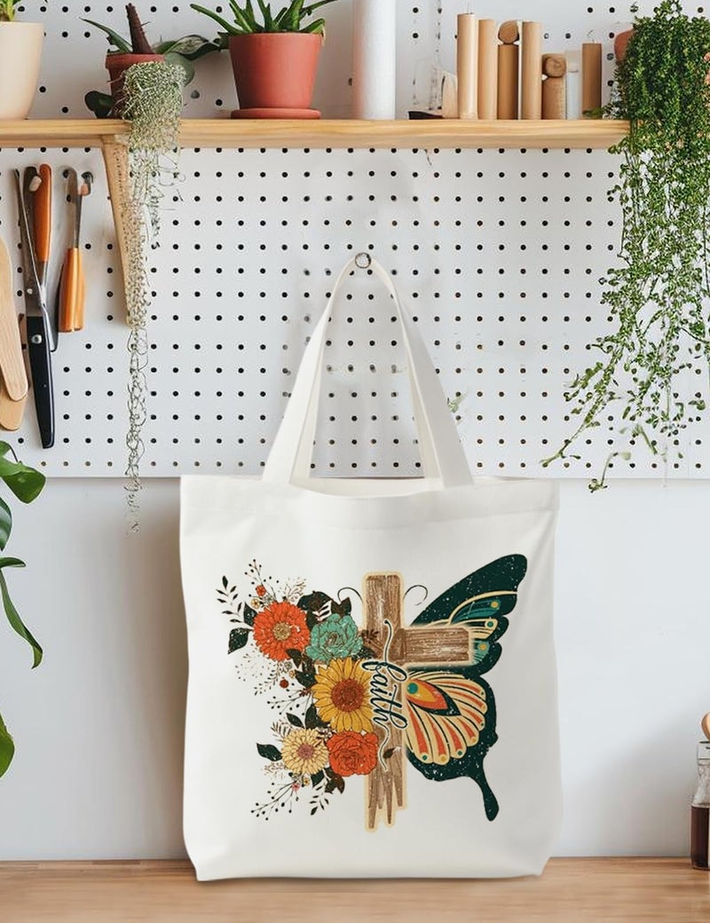 Supwhd Christian Tote Bags for Women, Christian Faith Gifts for Women, Faith Based Gifts, Floral Butterfly Canvas Bags for Women, Bible Verse Gifts, Reusable Grocery Bags Shopping Bags - Image 3
