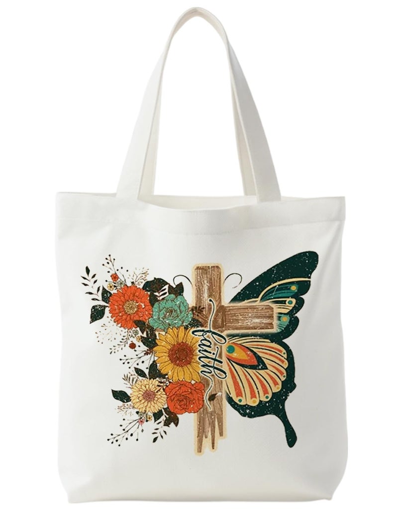 Supwhd Christian Tote Bags for Women, Christian Faith Gifts for Women, Faith Based Gifts, Floral Butterfly Canvas Bags for Women, Bible Verse Gifts, Reusable Grocery Bags Shopping Bags - Image 1