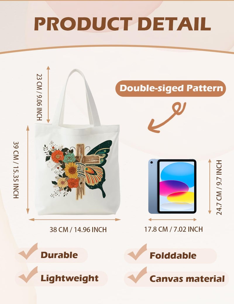 Supwhd Christian Tote Bags for Women, Christian Faith Gifts for Women, Faith Based Gifts, Floral Butterfly Canvas Bags for Women, Bible Verse Gifts, Reusable Grocery Bags Shopping Bags - Image 5