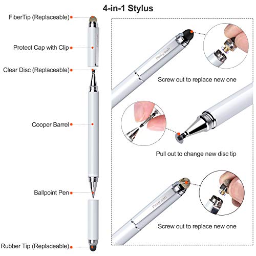 Penyeah Stylus Pen for Touchscreen - Versatile 4 in 1 High Sensitivity and Precision Tablet Stylus Pen, Universal for iPad,iPhone,Samsung,Android All Capacitive Touch Screens-White - Image 3