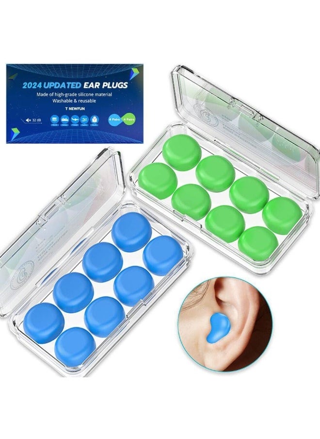 T NEWFUN Ear Plugs For Sleeping Swimming, 8 Pair Reusable Silicone Moldable Noise Cancelling Earplugs  - Image 1