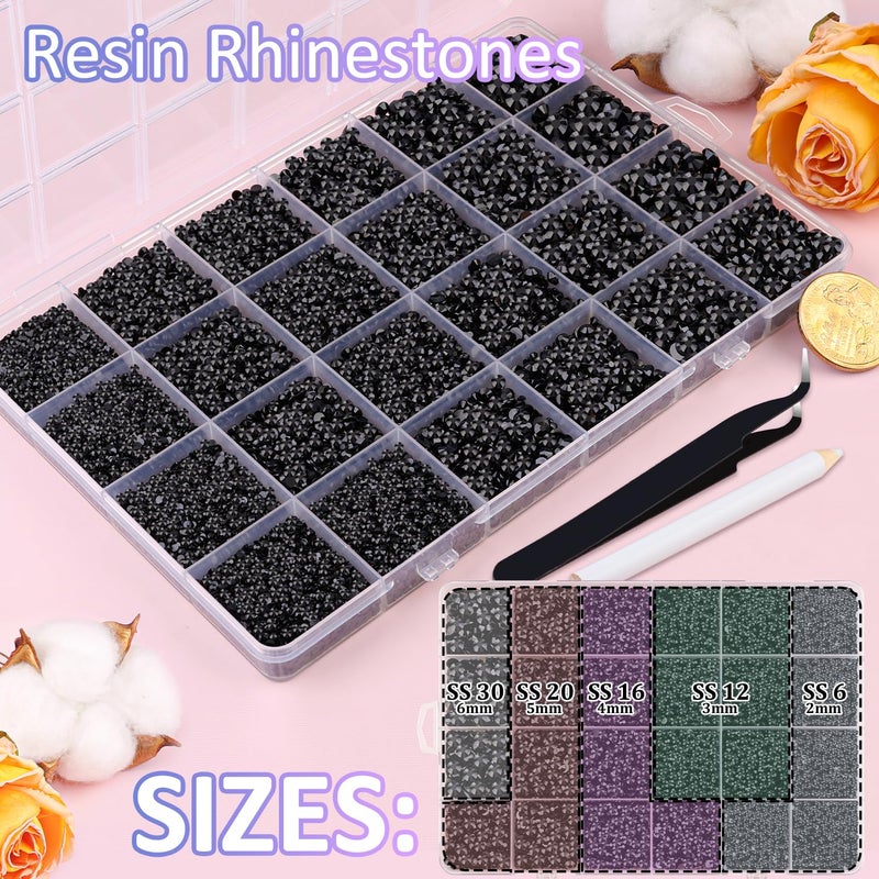 TINKRSTUFF 32000Pcs Black Rhinestones for Bedazzling, Flatback Resin Gems Crystal, Bedazzler Kit with 3Pcs 10ml B7000 Jewelry Glue and Tweezers for Makeup Crafting Nail Art - Image 2