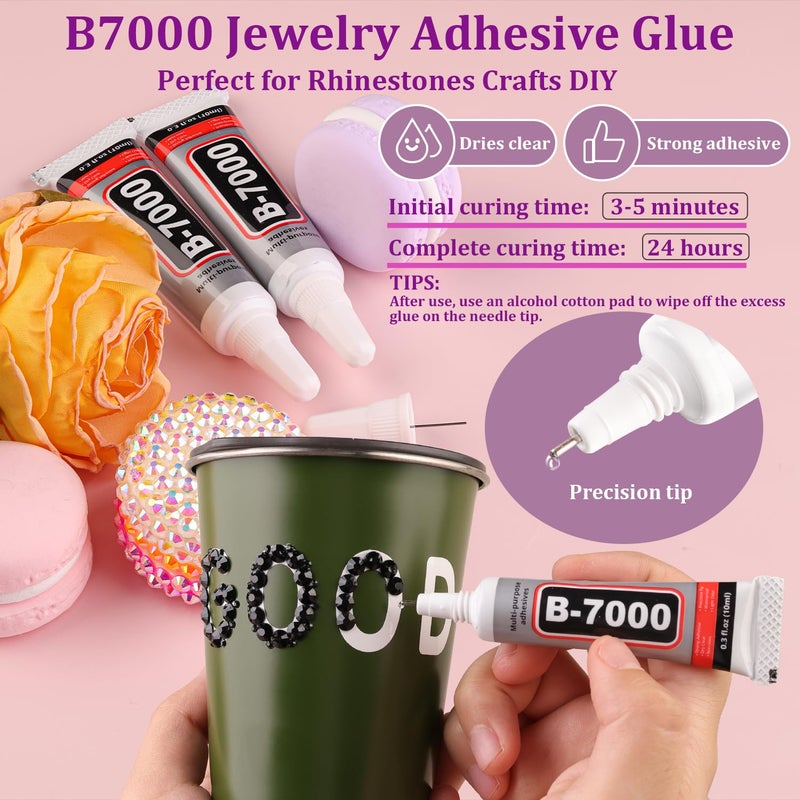 TINKRSTUFF 32000Pcs Black Rhinestones for Bedazzling, Flatback Resin Gems Crystal, Bedazzler Kit with 3Pcs 10ml B7000 Jewelry Glue and Tweezers for Makeup Crafting Nail Art - Image 3