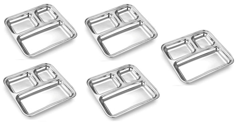 LUXURIA Stainless Steel Square Dinner Plate with 3 Sections Divided (5) - Image 1