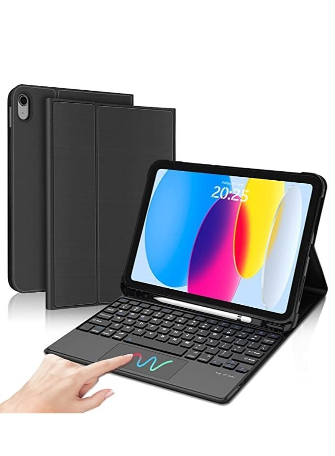 لوحة مفاتيح iPad لجهاز iPad 10.9 بوصة 10 جيل 2020 لوحة تتبع ذكية قابلة للفصل لاسلكية مع حامل قلم رصاص حامل لوحة مفاتيح لجهاز iPad 10.9 أسود - Image 1