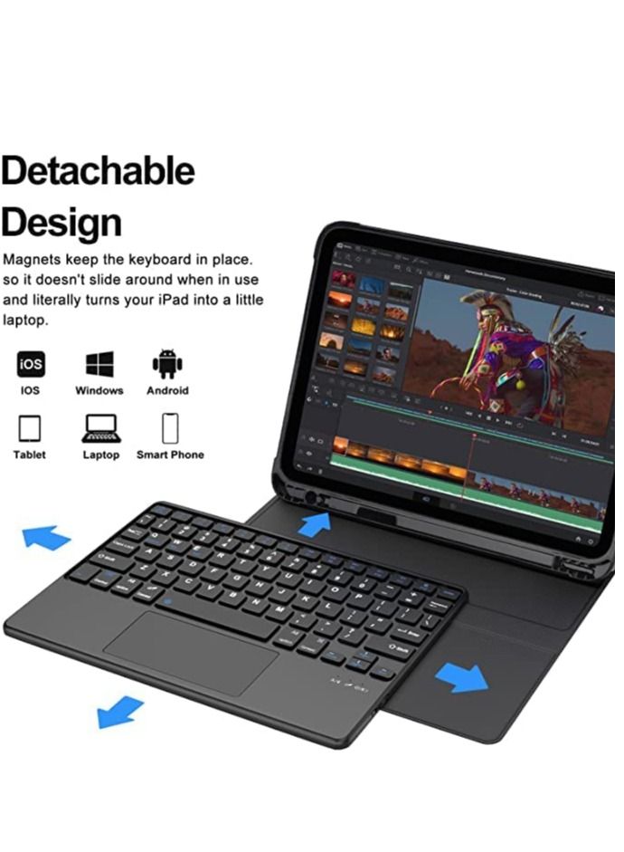 لوحة مفاتيح iPad لجهاز iPad 10.9 بوصة 10 جيل 2020 لوحة تتبع ذكية قابلة للفصل لاسلكية مع حامل قلم رصاص حامل لوحة مفاتيح لجهاز iPad 10.9 أسود - Image 2