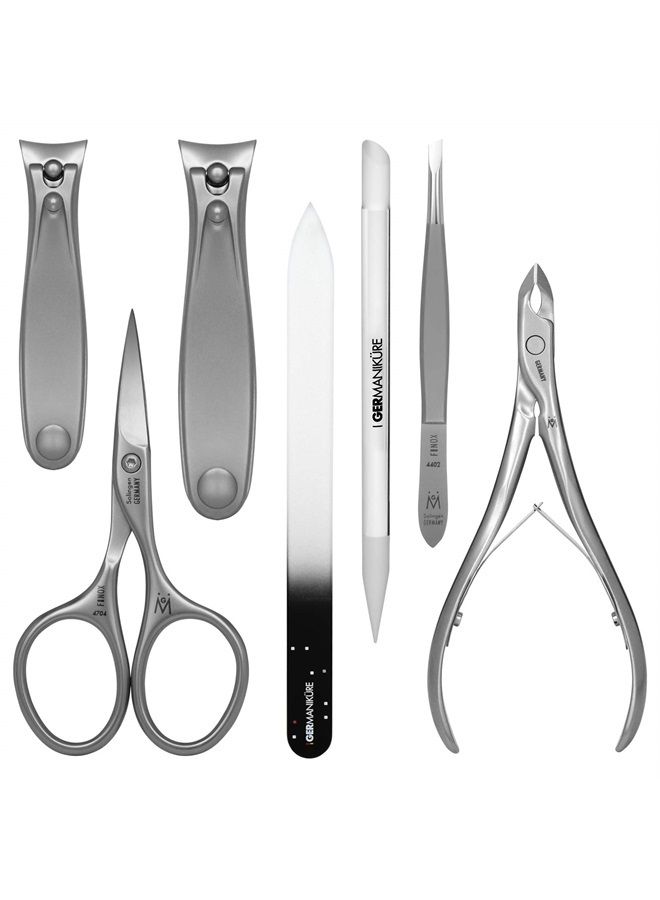 GERMANIKURE 7pc Manicure Set in Black Leather Case - FINOX Stainless Steel Tools Made in Germany, Glass Nail Care Supplies Made in Czech Republic – Professional Cuticle and Nail Care Kit - Image 2
