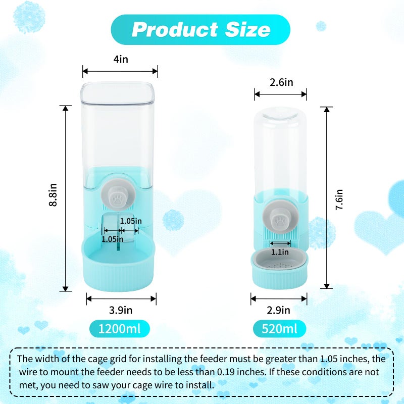 YUEPET Rabbit Food Water Dispenser, Large Capacity Bunny Feeder for Cages Automatic Rabbit Water Dispenser Suitable for Rabbits Ferrets Guinea Pigs Small Animals(Blue) - Image 2