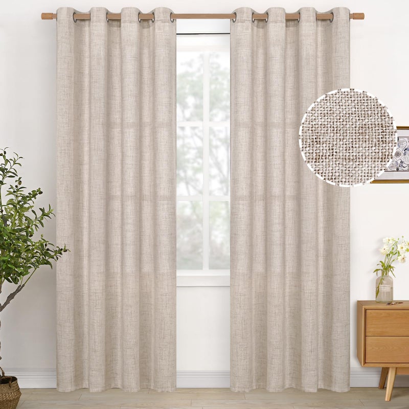 YoungsTex Curtains 84 Inch Length for Living Room, Beige Semi Sheer Drapes with Bronze Grommet Rustic Light Filtering Window Treatments for Dining Bedroom, 2 Panels, 52 X 84 Inch - Image 1