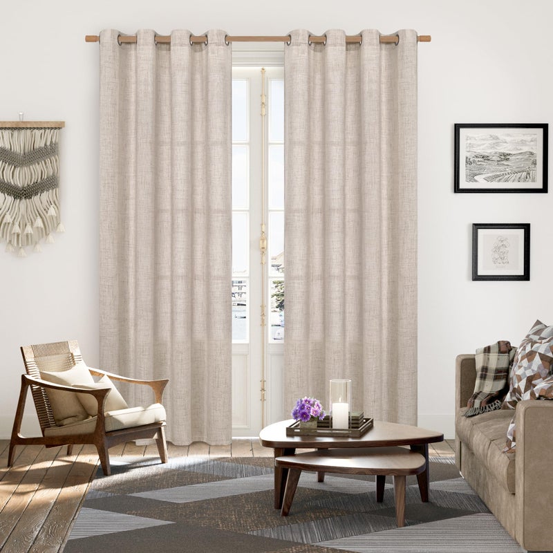 YoungsTex Curtains 84 Inch Length for Living Room, Beige Semi Sheer Drapes with Bronze Grommet Rustic Light Filtering Window Treatments for Dining Bedroom, 2 Panels, 52 X 84 Inch - Image 2