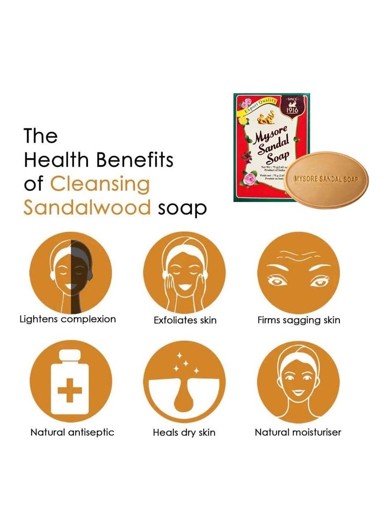 صابون صندل من مايسور . صابون صندل مايسور - عبوة من 6 قطع (75 غرام) البارات)، من ميسور صاندل. - Image 3