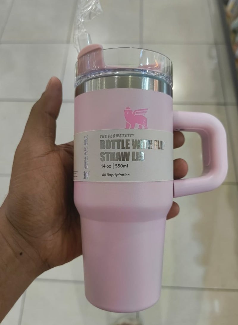 Quencher H2.0 Flow State Stainless Steel Vacuum Insulated Tumbler with Lid and Straw for Water, Iced Tea or Coffee, Smoothie and More, 14 oz, Light pink