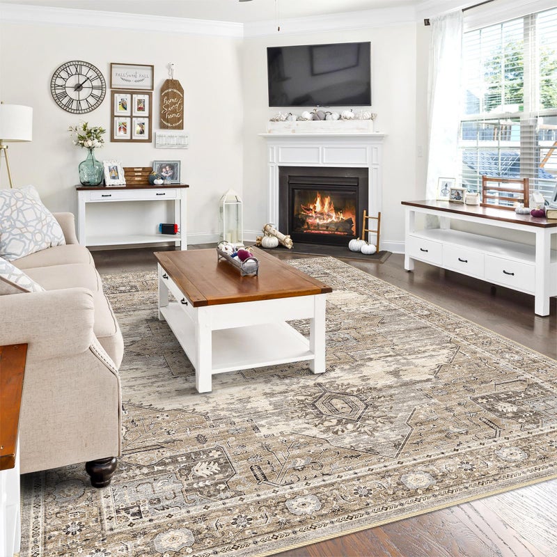 RUUGME Washable 8x10 Area Rugs - Large Rugs for Living Room Stain Resistant Carpet Vintage Rugs for Bedroom with Non Slip Backing Home Decor Floor Decoration Mat (8x10 Beige) - Image 2