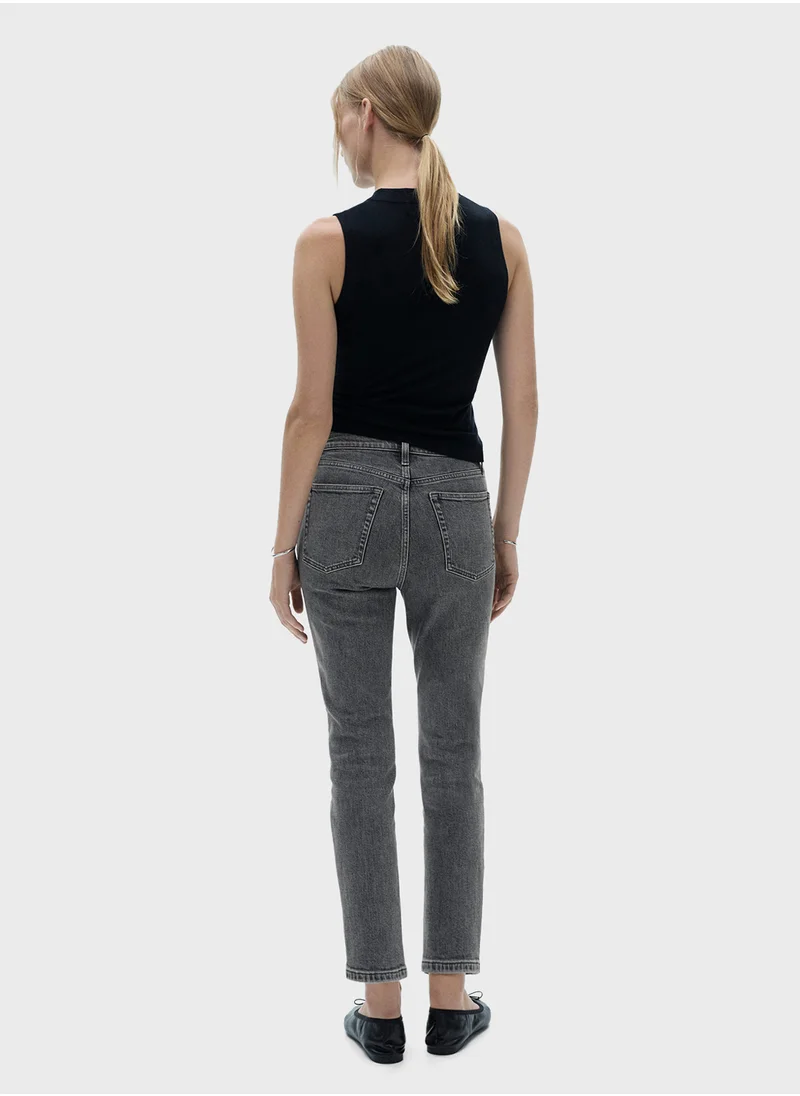 MANGO Claudia Waxed Slim-Fit Cropped Jeans