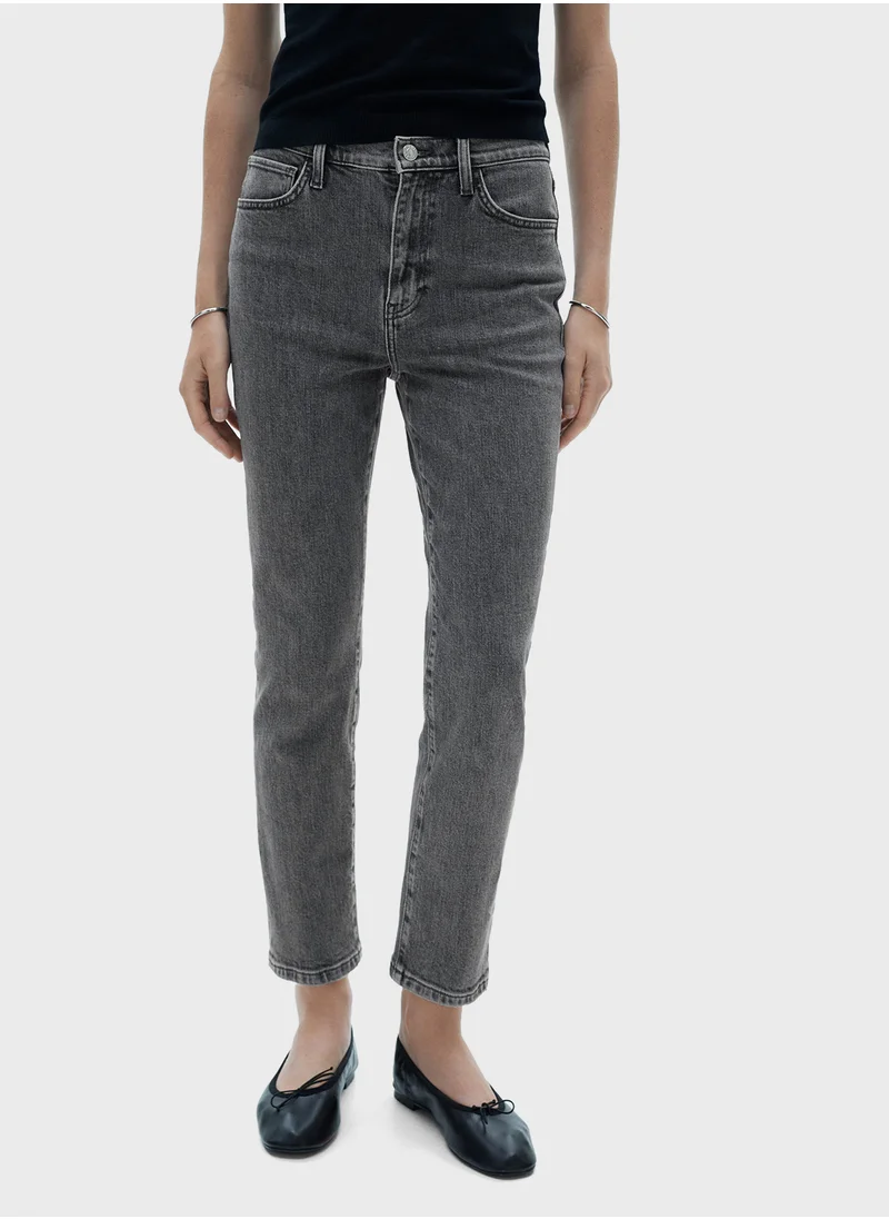 مانجو Claudia Waxed Slim-Fit Cropped Jeans