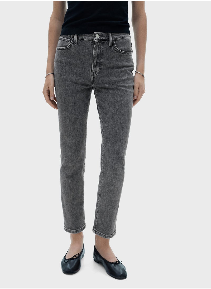 MANGO Claudia Waxed Slim-Fit Cropped Jeans  - Image 1