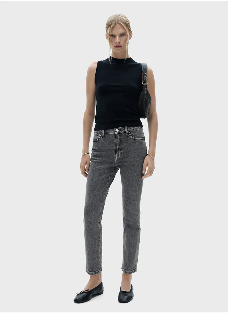 MANGO Claudia Waxed Slim-Fit Cropped Jeans