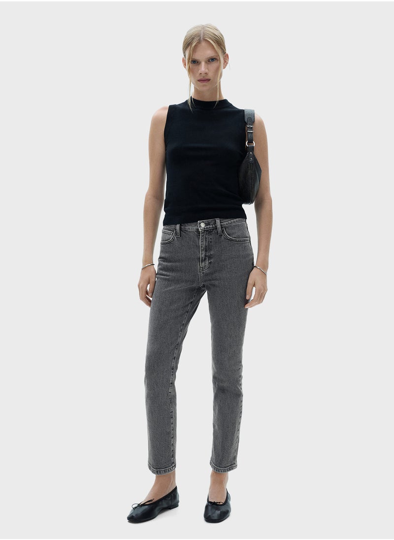 MANGO Claudia Waxed Slim-Fit Cropped Jeans  - Image 4