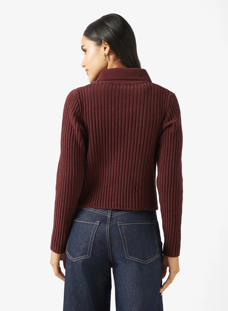 ONLY Onlelly Life Polo Zip Up Long Sleeve Cardigan