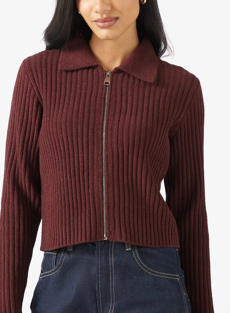 Onlelly Life Polo Zip Up Long Sleeve Cardigan